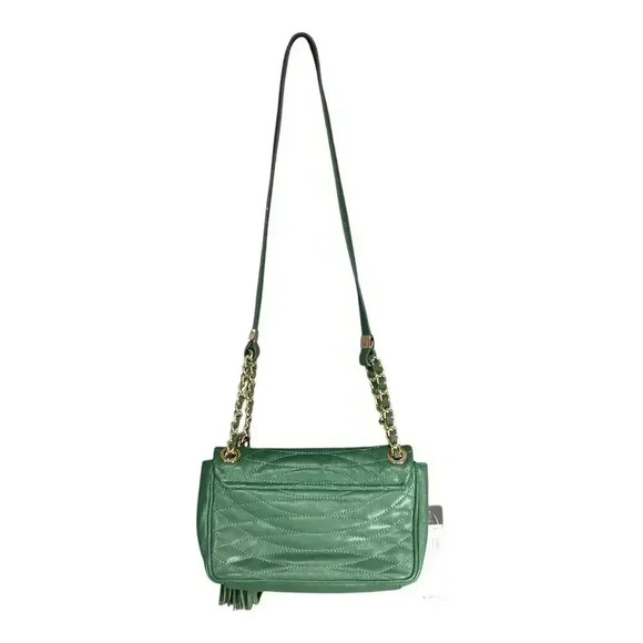 BCBG Maxazria Gretta Shoulder Bag Green Emerald Leather Quilted Tessel Small - Picture 5 of 10